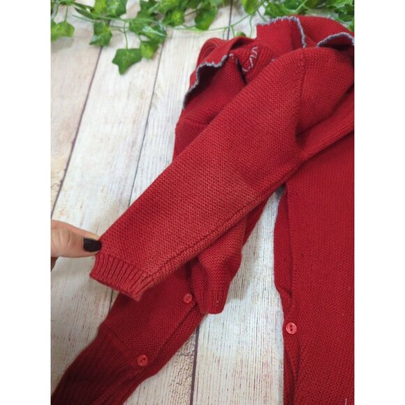 Pili Carrera Knit Red Jumpsuit Collared Gray Trim Long Sleeve Size 12M - Picture 6 of 7